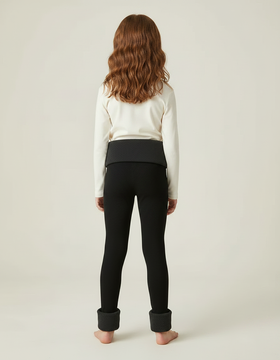 Pantalon Noir Côtelé Doublé Chaud Enfant - Maille - vue 2