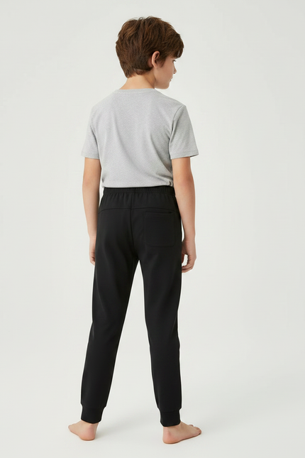 Pantalon Noir Coton Jogging Confortable Garçon Sport - Molleton - vue 2