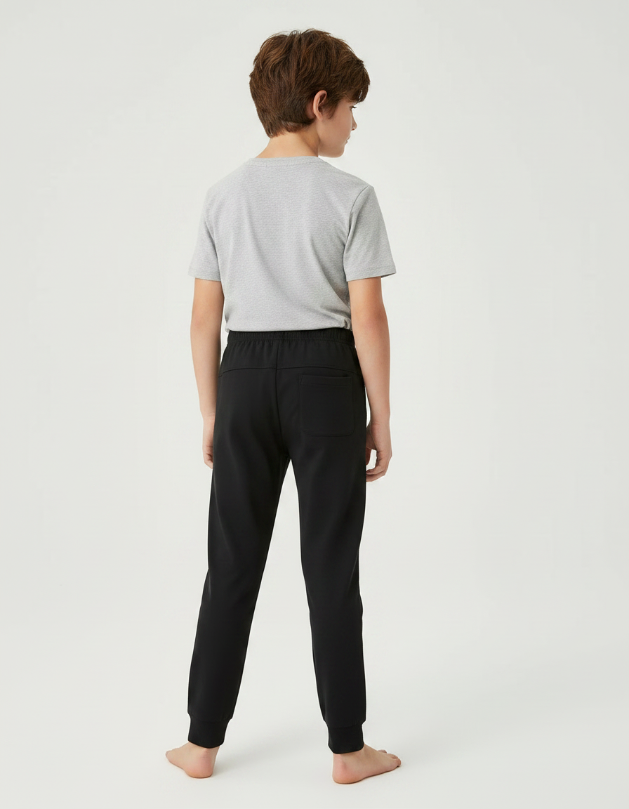Pantalon Noir Coton Jogging Confortable Garçon Sport - Molleton - vue 2