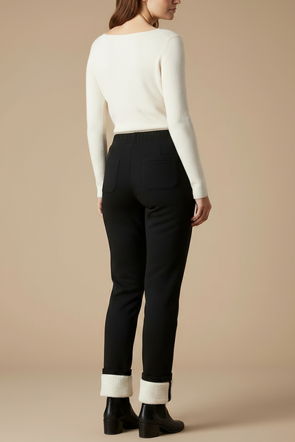 Pantalon Noir Doublé Polaire Chaud Femme - Polyester - vue 2