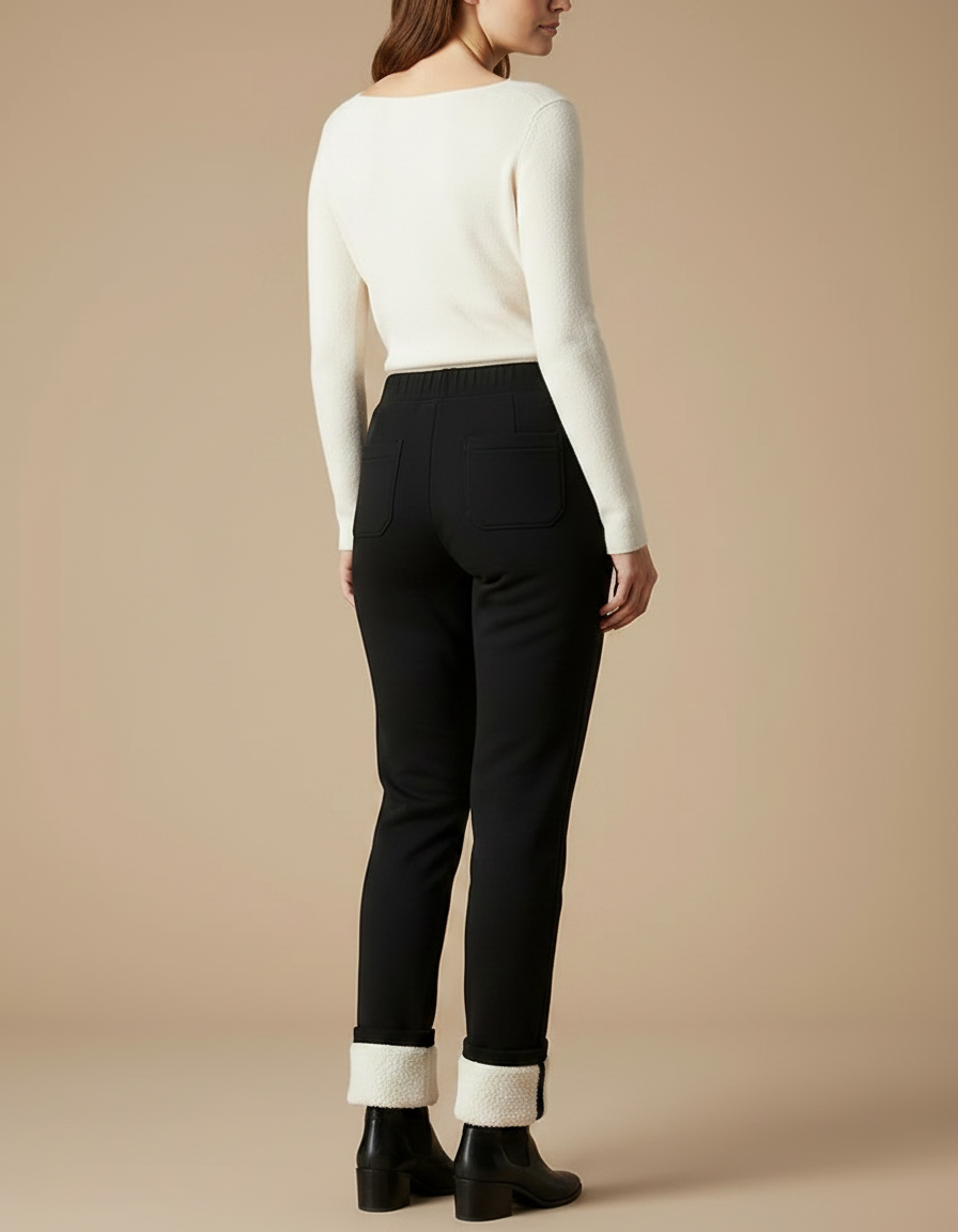 Pantalon Noir Doublé Polaire Chaud Femme - Polyester - vue 2