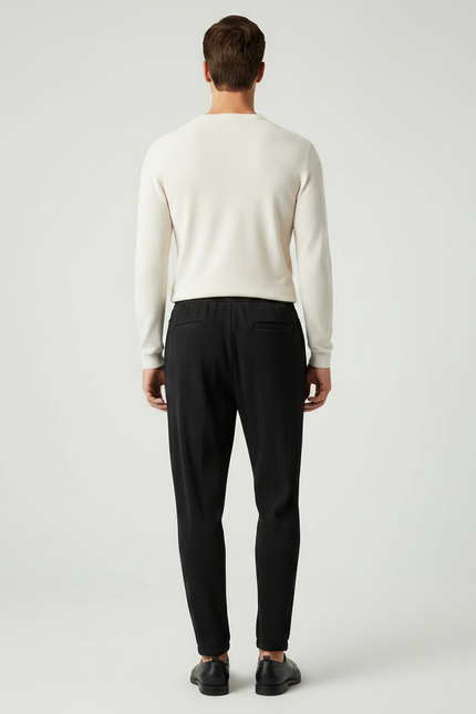 Pantalon Noir Plissé, Ample, Cordon, Décontracté - Maille - vue 2