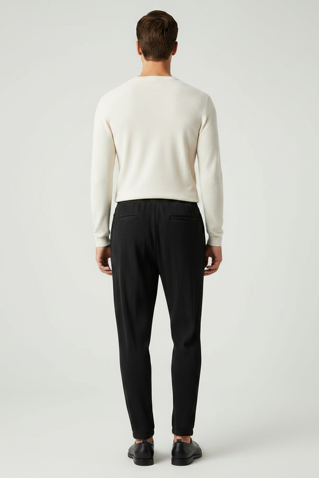 Pantalon Noir Plissé, Ample, Cordon, Décontracté - Maille - vue 2