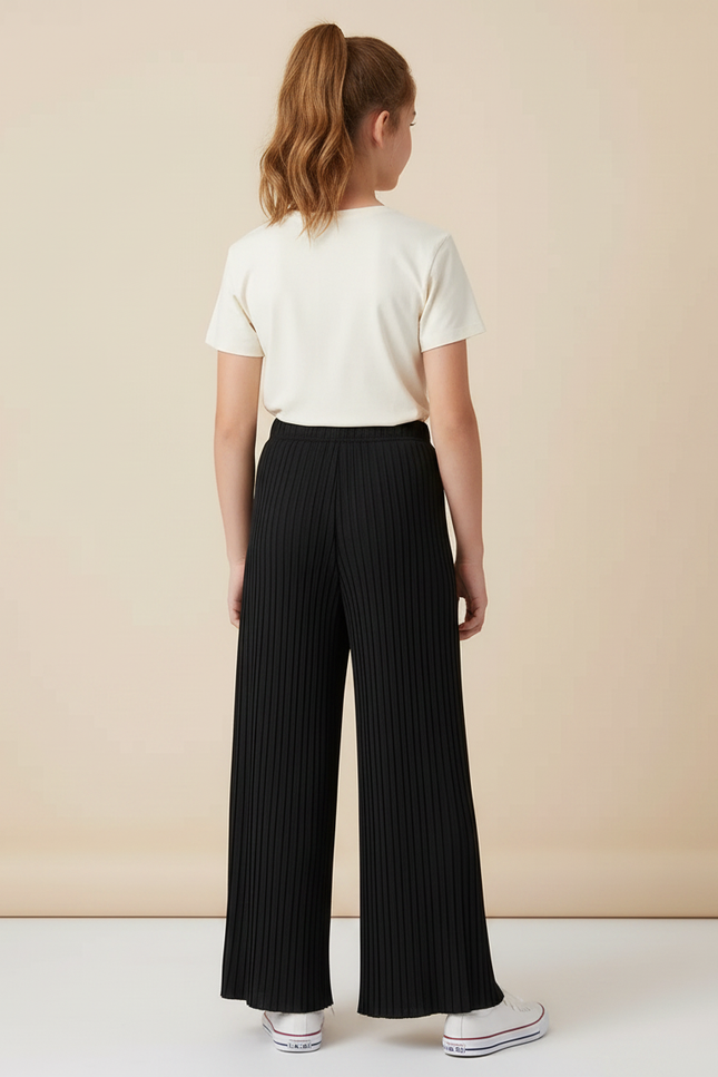 Pantalon Noir Plissé Ample Fille Confortable - Polyester - vue 2