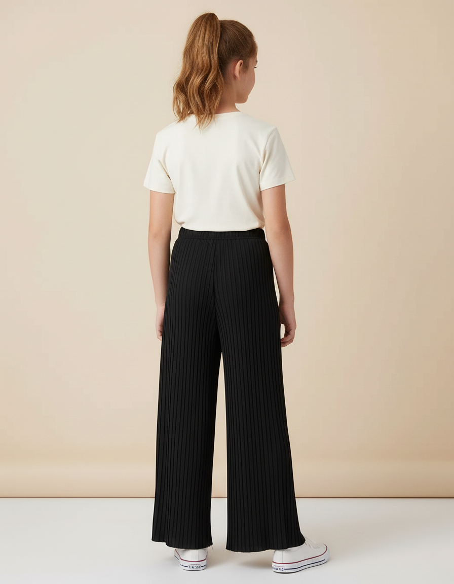 Pantalon Noir Plissé Ample Fille Confortable - Polyester - vue 2