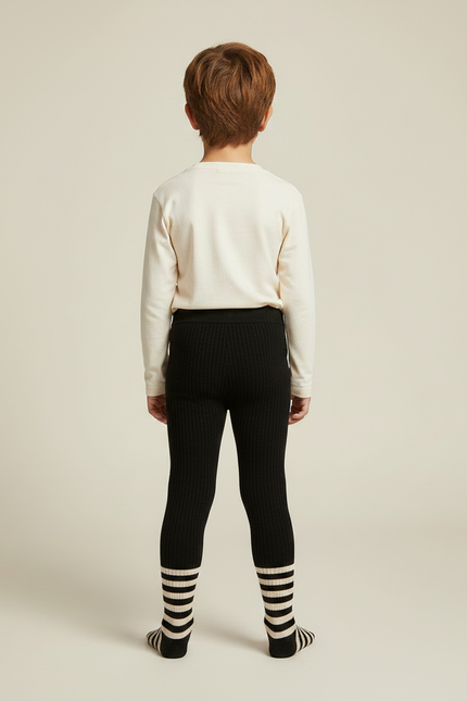 Pantalon Noir Côtelé Tricoté Extensible Confortable Enfant - Maille - vue 2