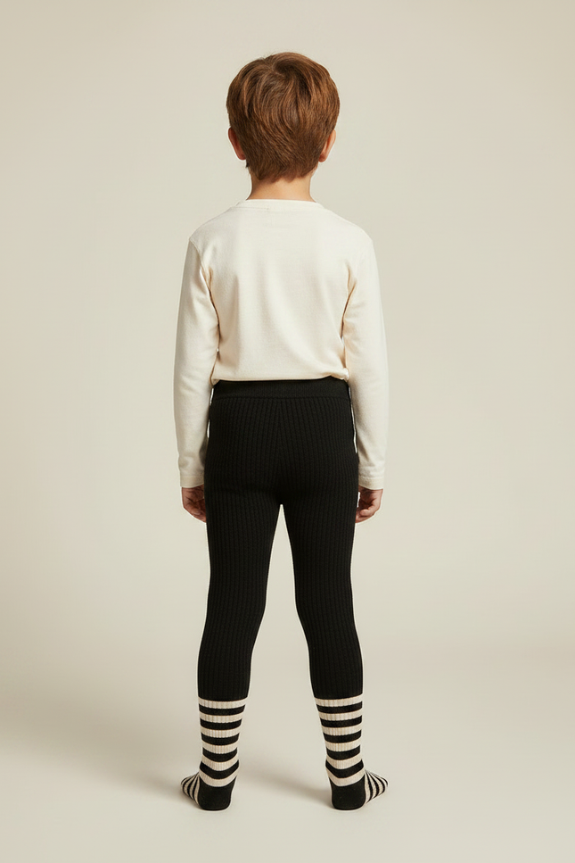 Pantalon Noir Côtelé Tricoté Extensible Confortable Enfant - Maille - vue 2