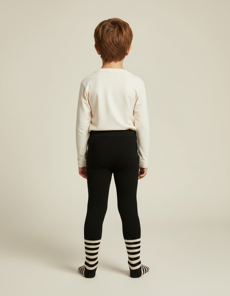 Pantalon Noir Côtelé Tricoté Extensible Confortable Enfant - Maille - vue 2