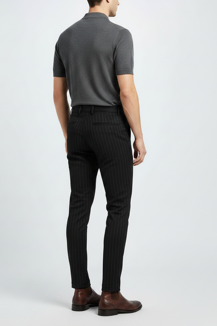 Pantalon Noir Rayé Slim Habillé Formel Élégant - Gabardine - vue 2