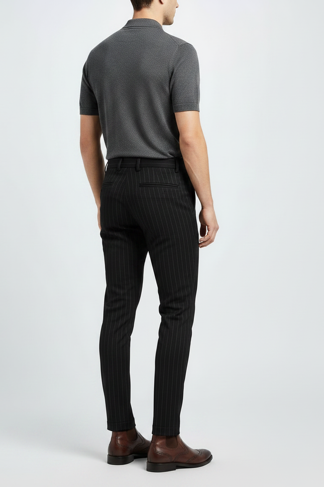 Pantalon Noir Rayé Slim Habillé Formel Élégant - Gabardine - vue 2