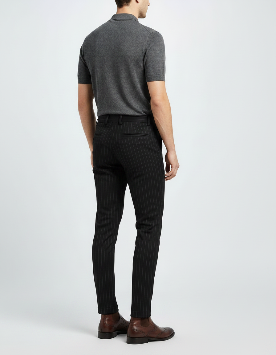 Pantalon Noir Rayé Slim Habillé Formel Élégant - Gabardine - vue 2
