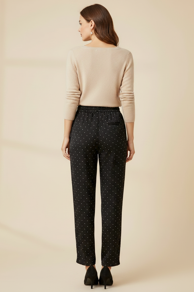 Pantalon Noir À Pois Coupe Droite Décontracté - Satin - vue 2
