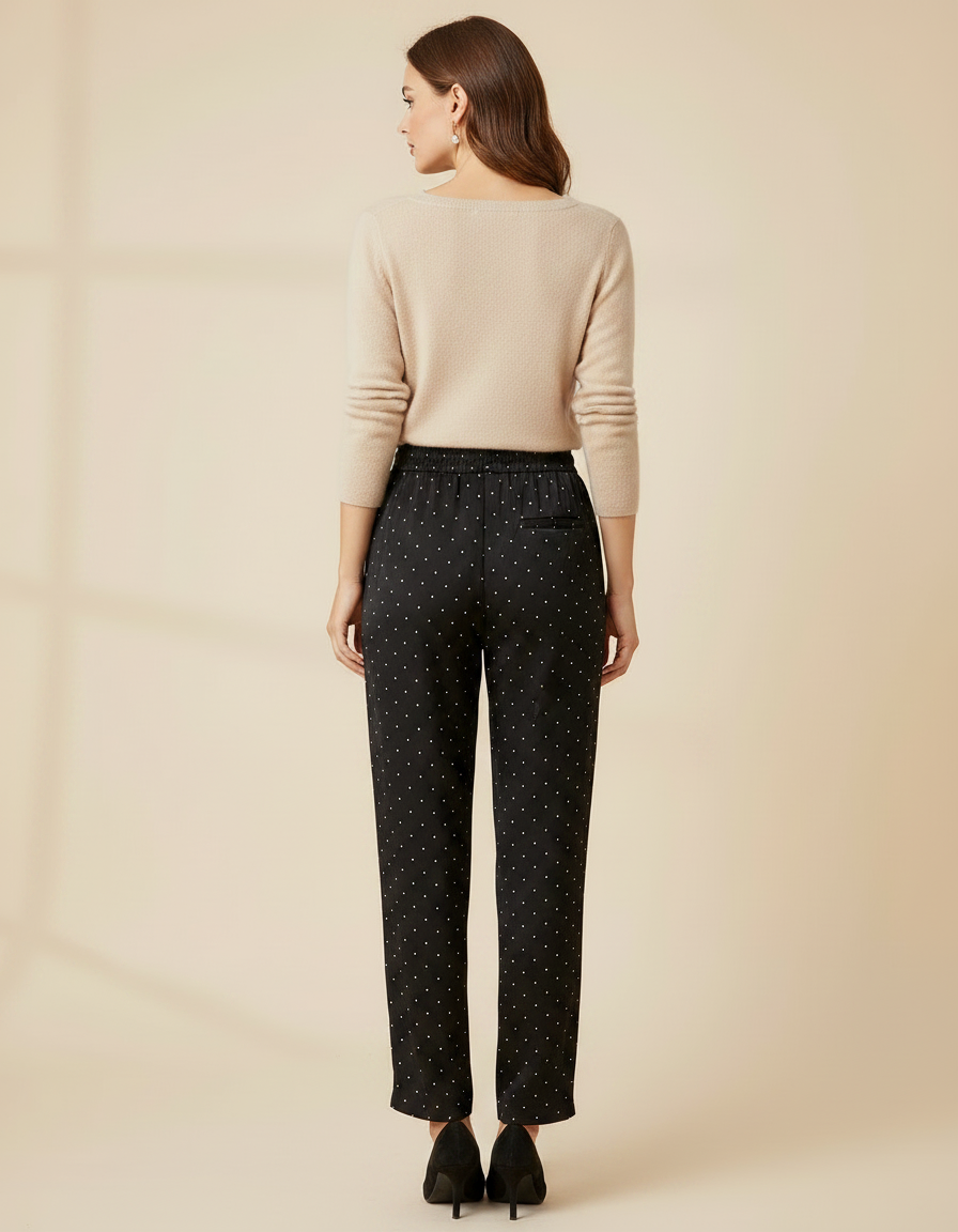 Pantalon Noir À Pois Coupe Droite Décontracté - Satin - vue 2