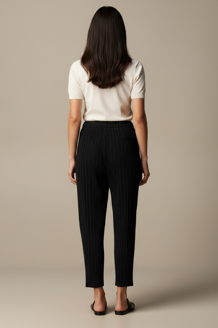 Pantalon Noir Plissé Fluide Décontracté Femme Élégant - Polyester - vue 2
