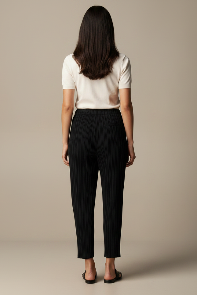 Pantalon Noir Plissé Fluide Décontracté Femme Élégant - Polyester - vue 2