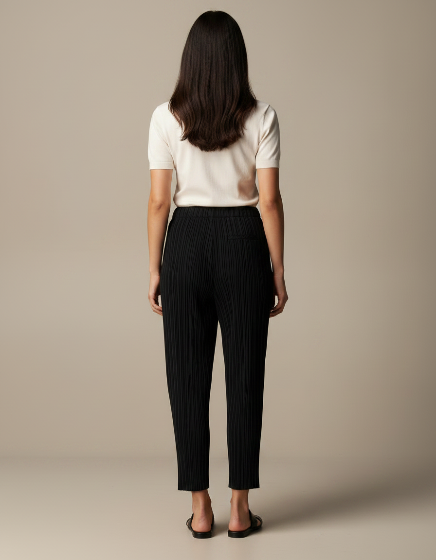 Pantalon Noir Plissé Fluide Décontracté Femme Élégant - Polyester - vue 2