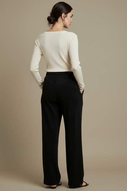 Pantalon Noir Côtelé Ample Taille Élastique Cordon Décontracté - Cordé - vue 2