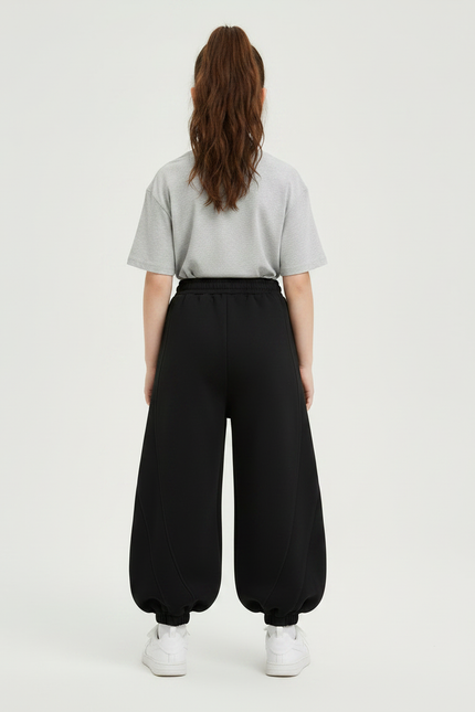 Pantalon Noir Ample Sportif Décontracté Enfant Fille - Molleton - vue 2