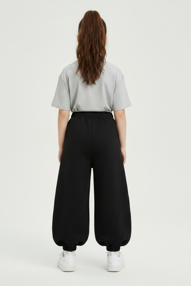 Pantalon Noir Ample Sportif Décontracté Enfant Fille - Molleton - vue 2