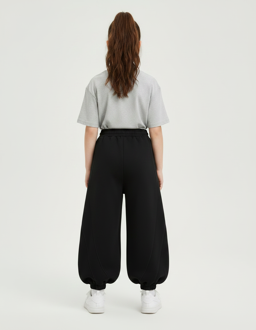 Pantalon Noir Ample Sportif Décontracté Enfant Fille - Molleton - vue 2