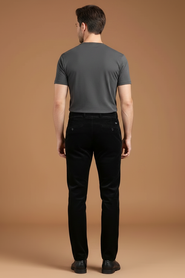 Pantalon Noir Droit Côtelé Épais Chaud Homme - Cordé - vue 2