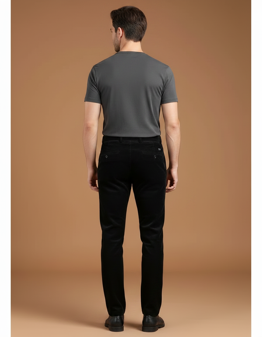Pantalon Noir Droit Côtelé Épais Chaud Homme - Cordé - vue 2