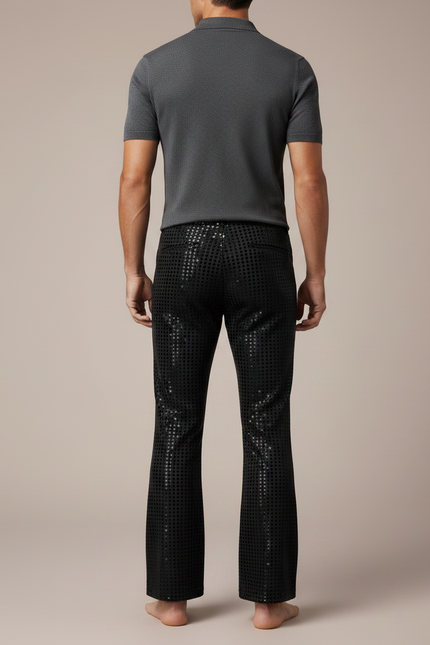 Pantalon Noir Paillettes Disco Évasé Homme - Polyester - vue 2