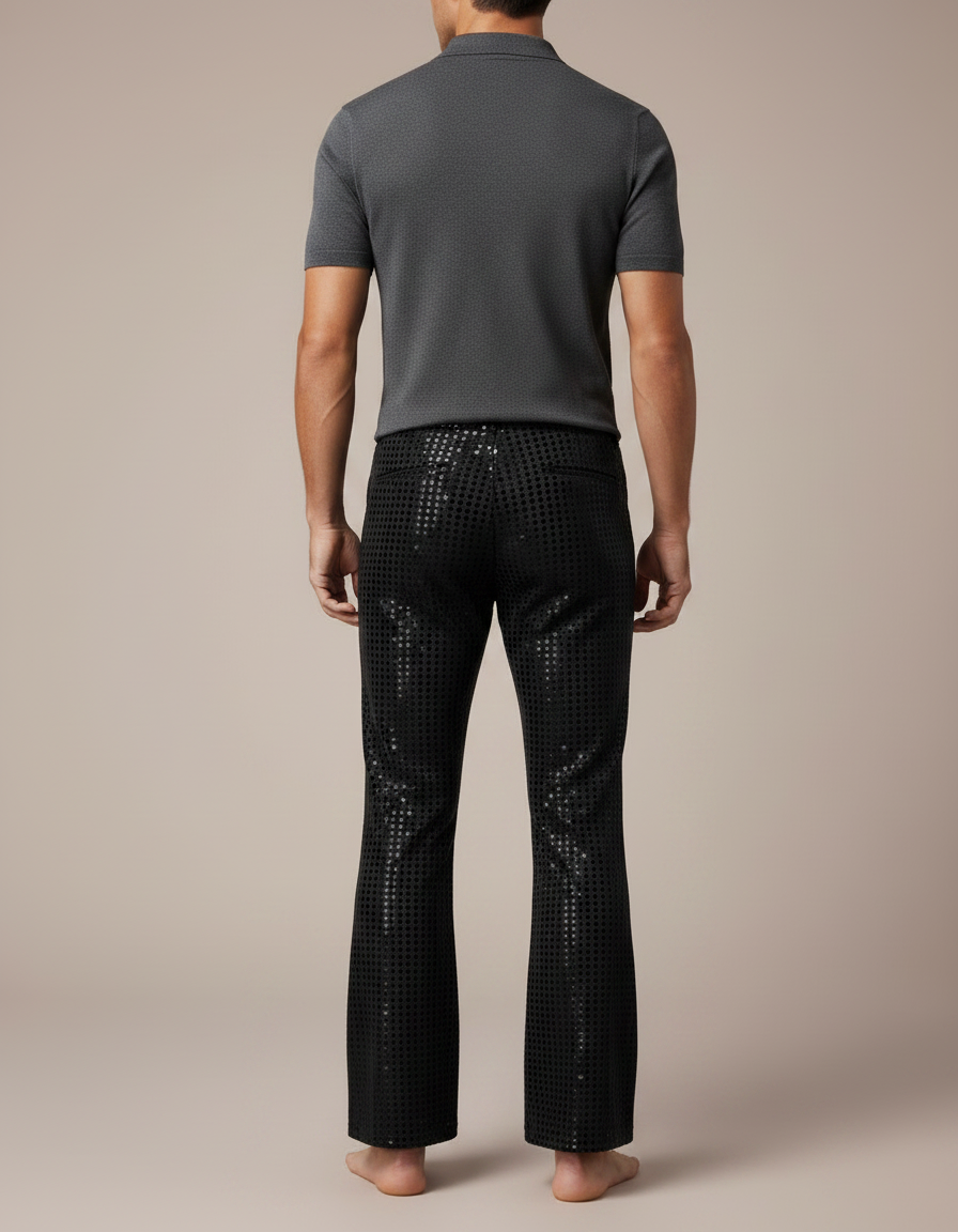 Pantalon Noir Paillettes Disco Évasé Homme - Polyester - vue 2