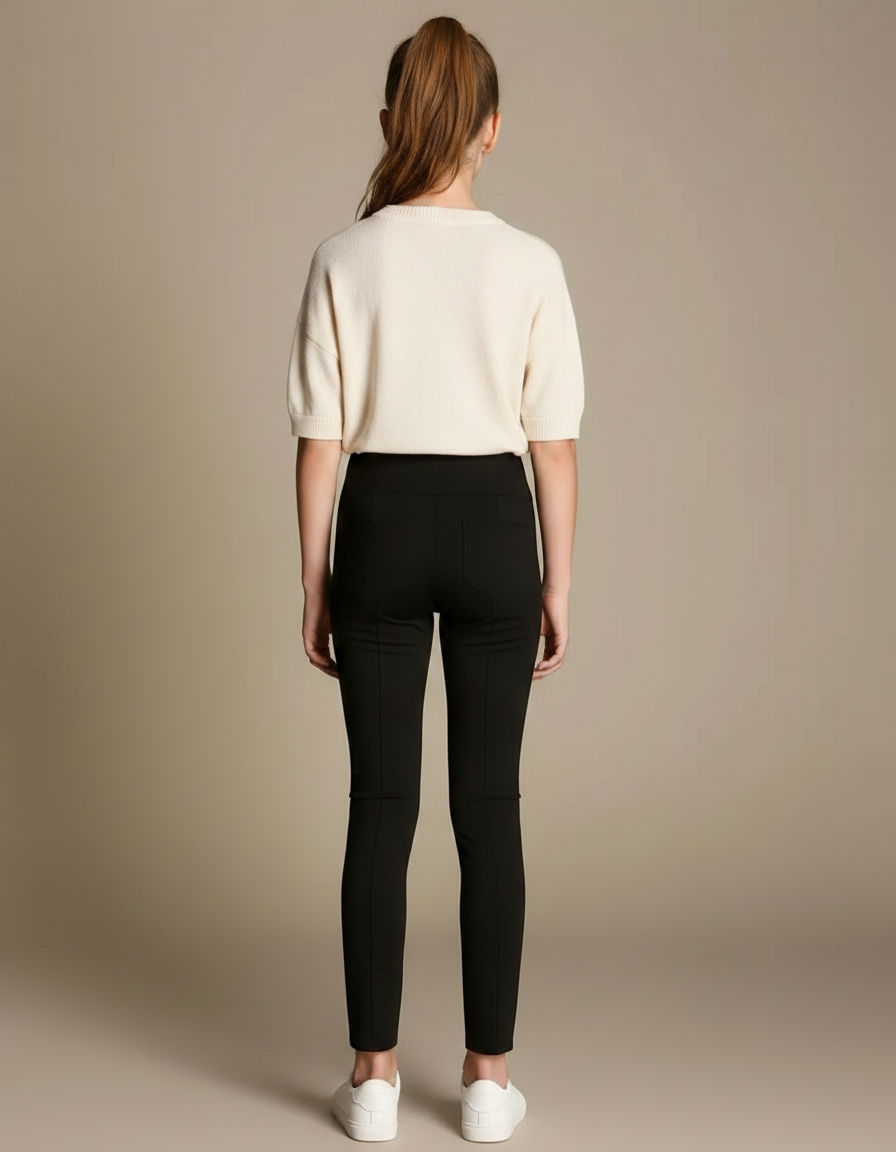 Pantalon Noir Slim Élastique Fille Confortable - Maille - vue 2