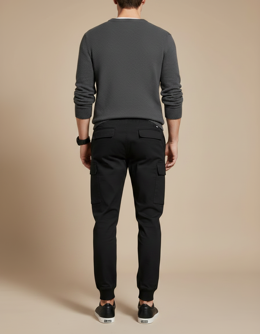 Pantalon Noir Cargo Jogger Cordon Homme Poches - Molleton - vue 2