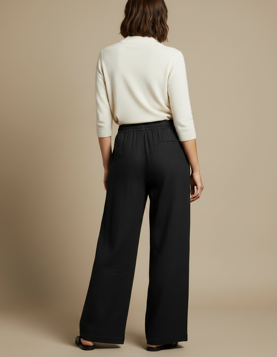 Pantalon Crêpe Noir - Lin - vue 2