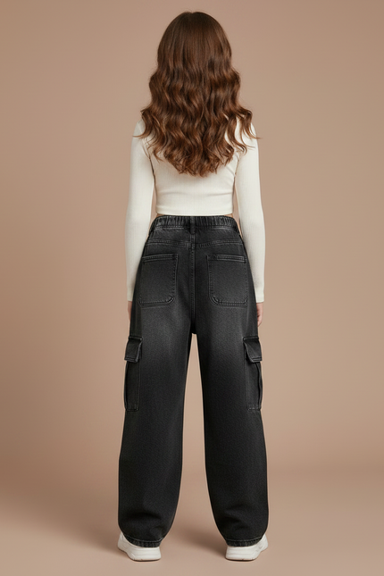 Pantalon Noir Cargo Ample Denim Fille - Jean - vue 2