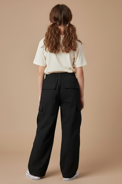 Pantalon Noir Cargo Ample Décontracté Fille Streetwear - Polyester - vue 2