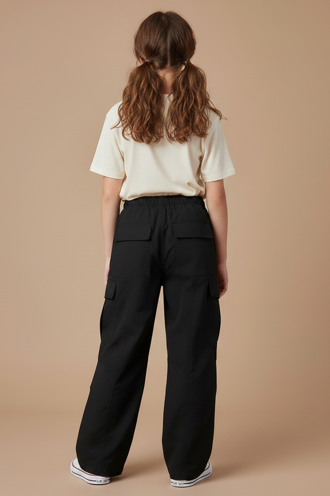 Pantalon Noir Cargo Ample Décontracté Fille Streetwear - Polyester - vue 2