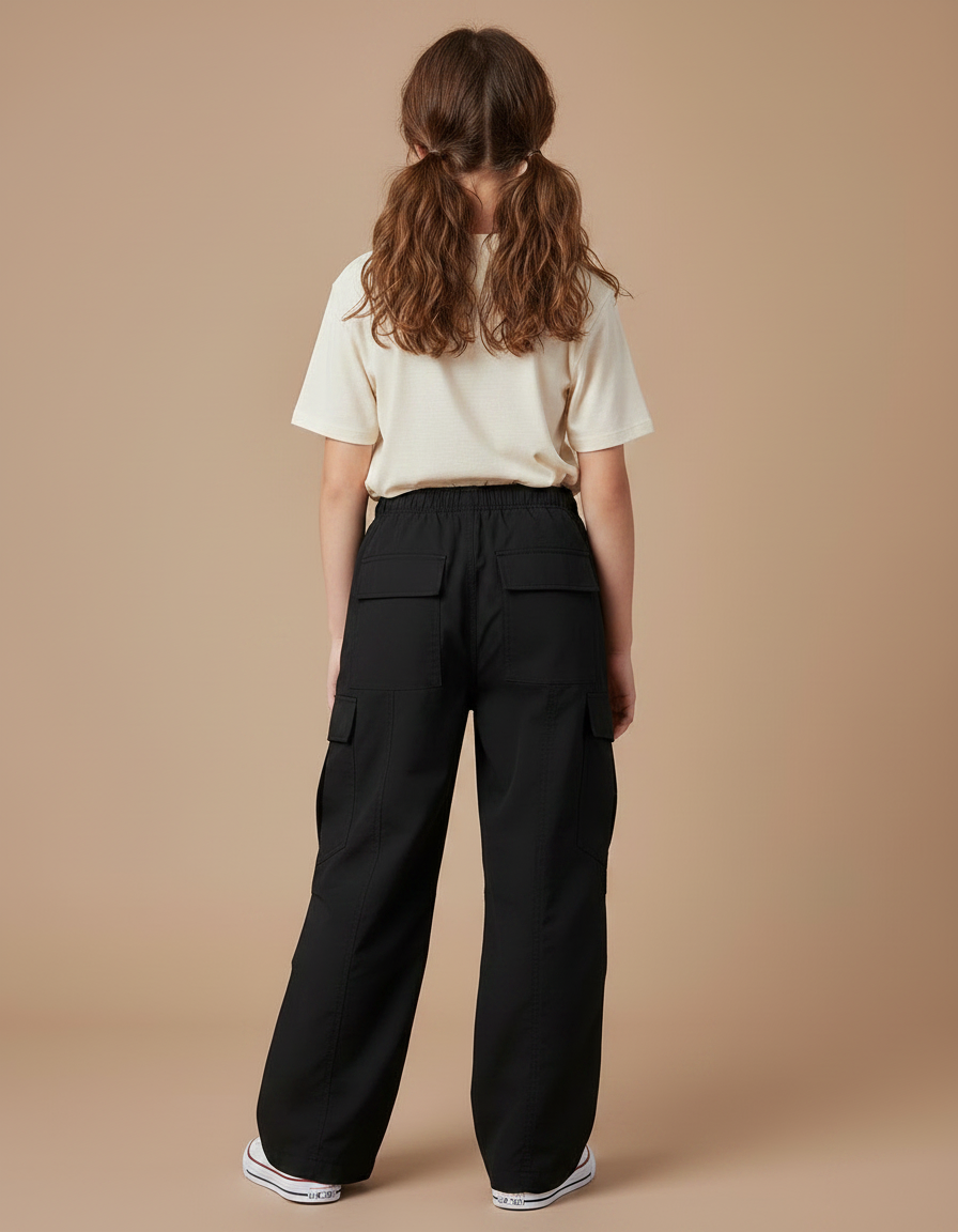 Pantalon Noir Cargo Ample Décontracté Fille Streetwear - Polyester - vue 2