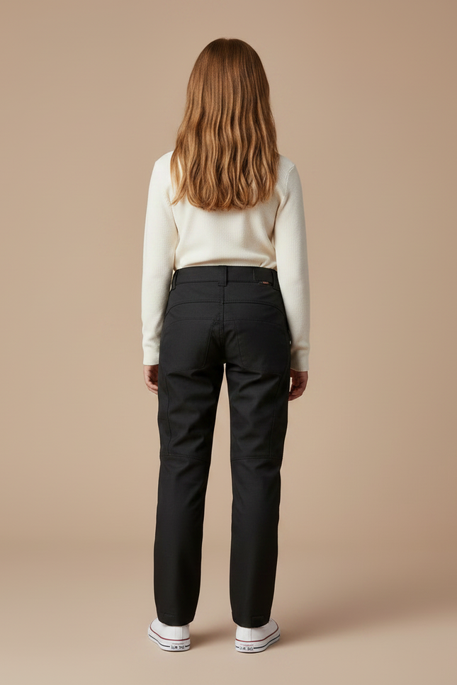 Pantalon Noir Moto Enfant Côtelé Zippé Slim - Gabardine - vue 2