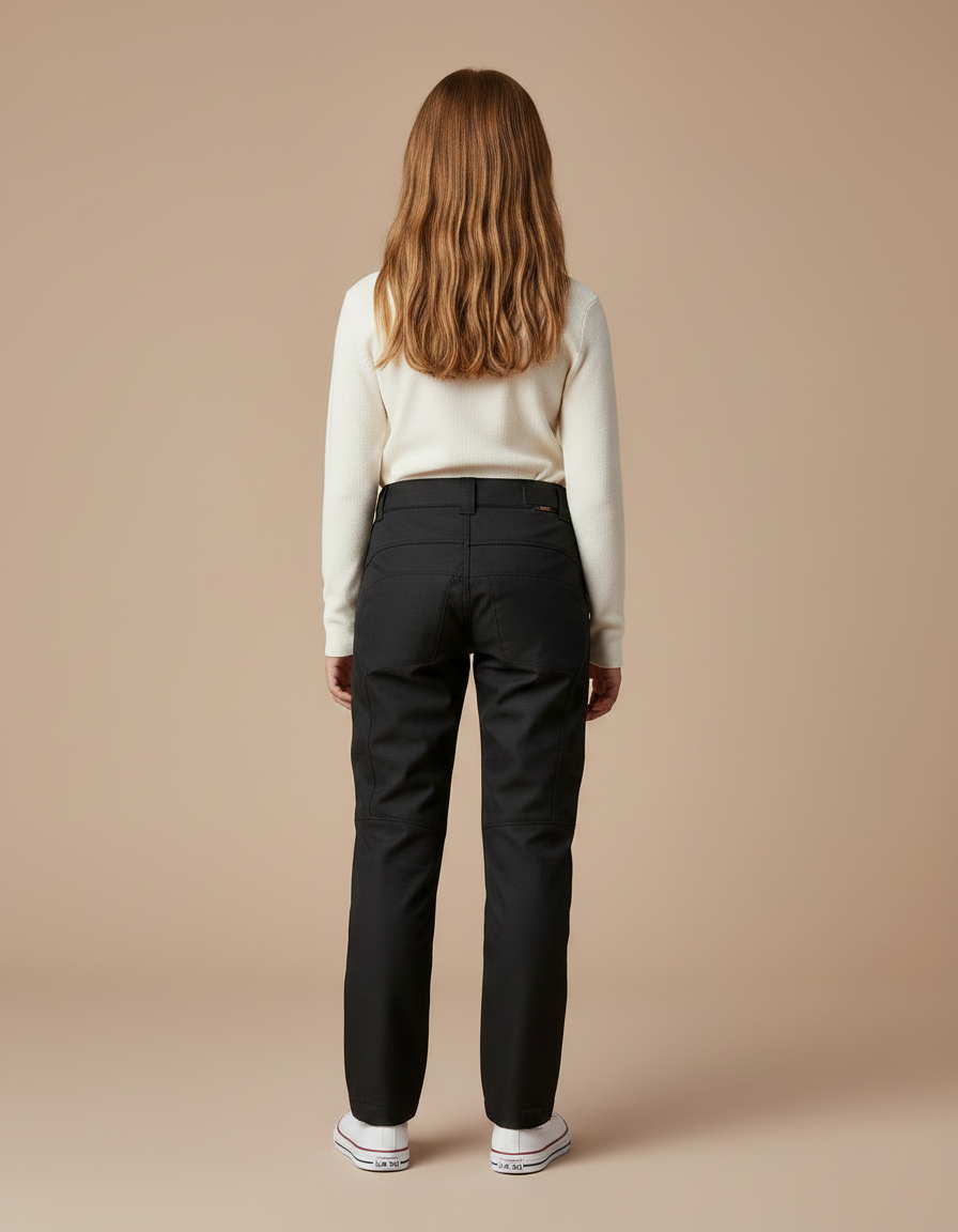 Pantalon Noir Moto Enfant Côtelé Zippé Slim - Gabardine - vue 2