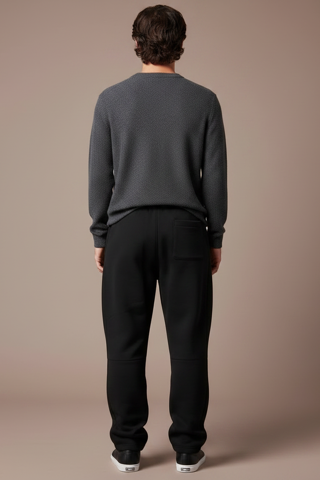 Pantalon Noir Ample Décontracté En Molleton Uni - vue 2