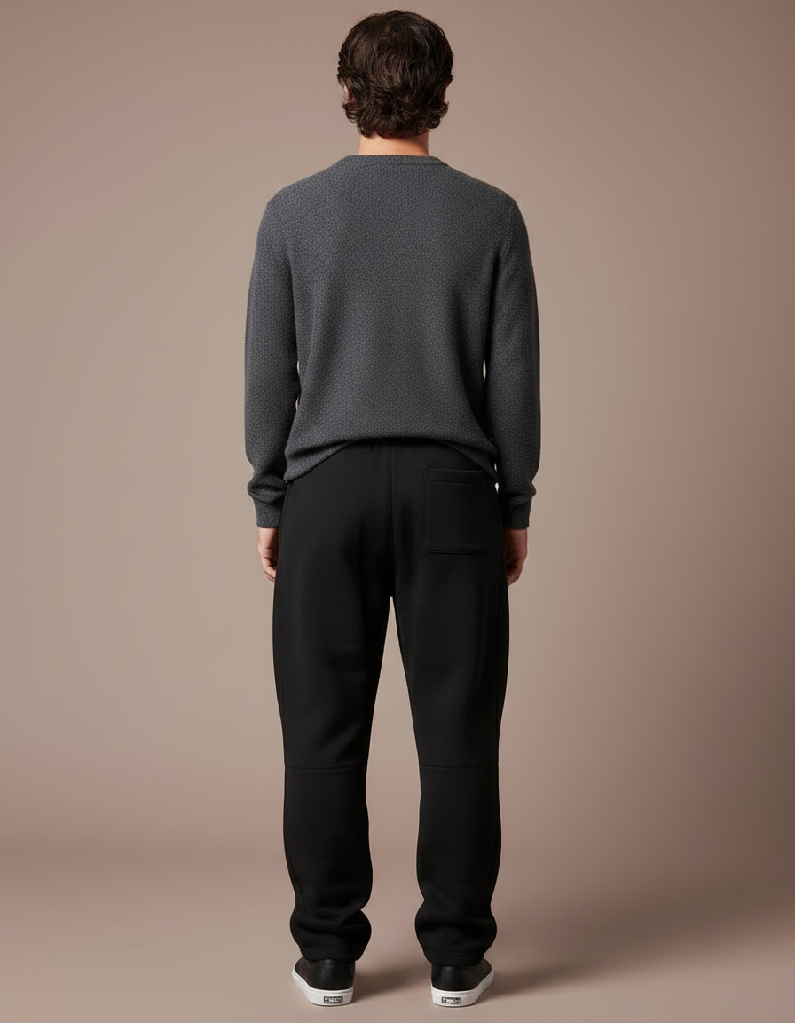 Pantalon Noir Ample Décontracté En Molleton Uni - vue 2