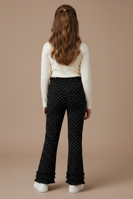 Pantalon Noir Fille Évasé Pois Coton Volants - vue 2