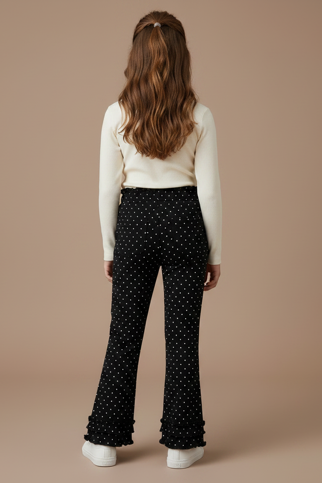 Pantalon Noir Fille Évasé Pois Coton Volants - vue 2