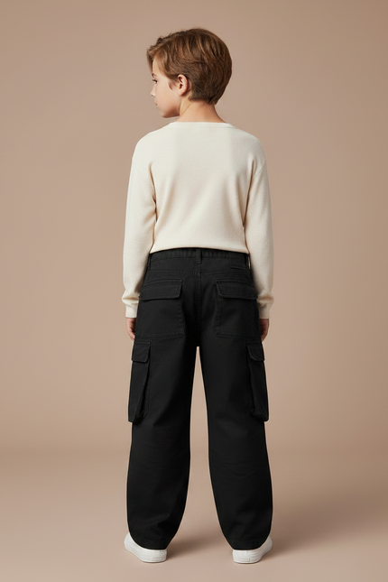 Pantalon Noir Cargo Ample Coton Garçon - Toile - vue 2
