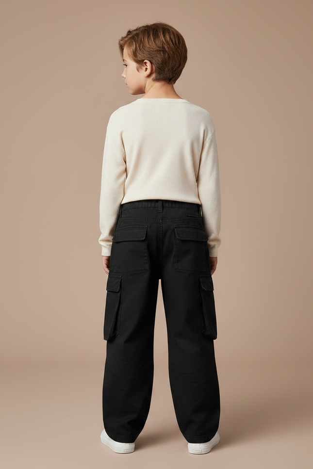 Pantalon Noir Cargo Ample Coton Garçon - Toile - vue 2