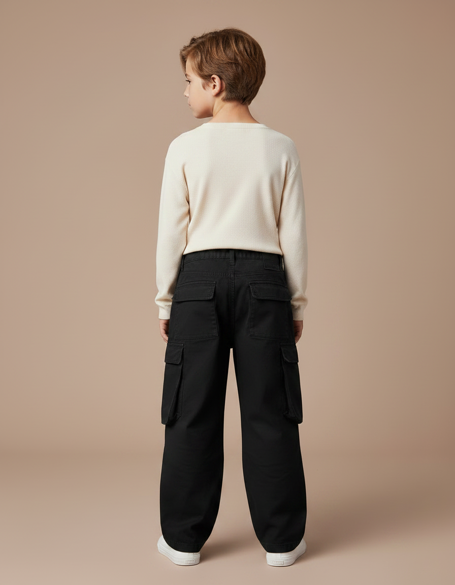 Pantalon Noir Cargo Ample Coton Garçon - Toile - vue 2