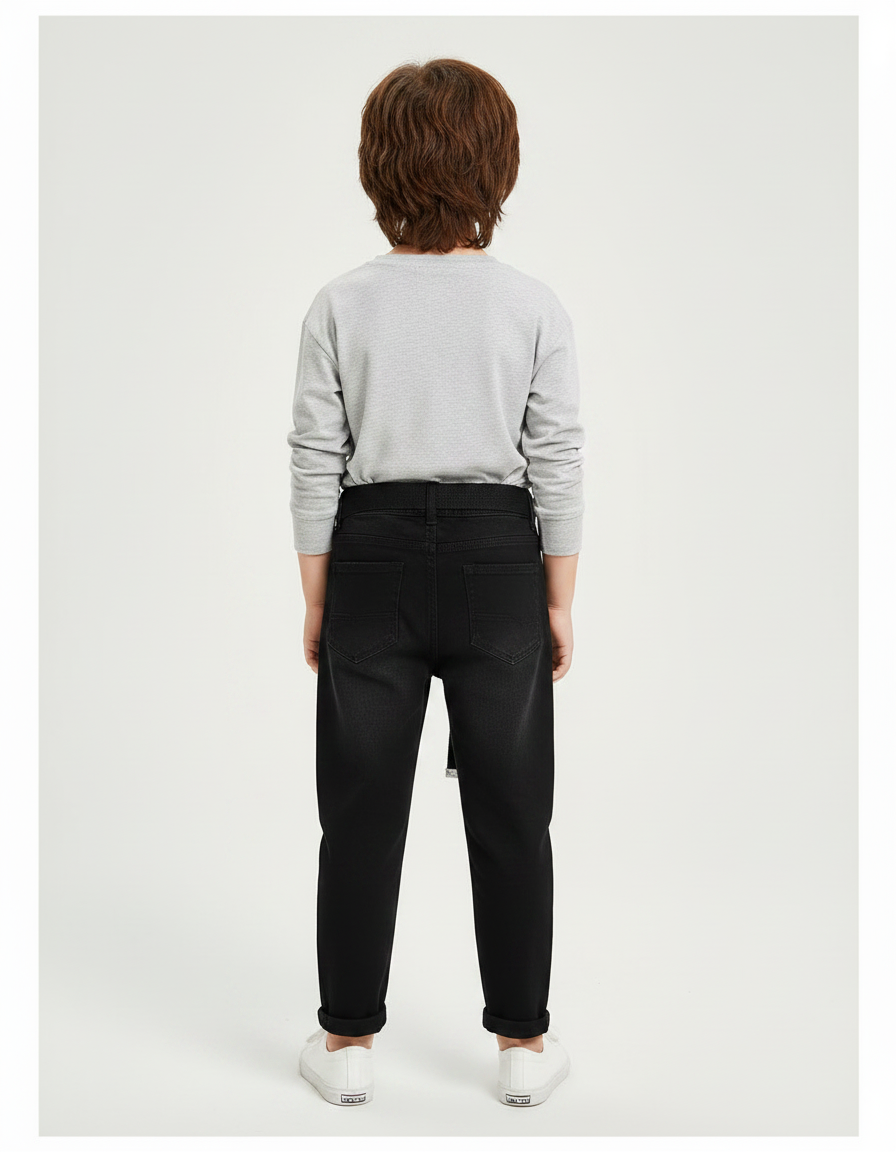Pantalon Noir Déchiré Denim Enfant Décontracté - Jean - vue 2