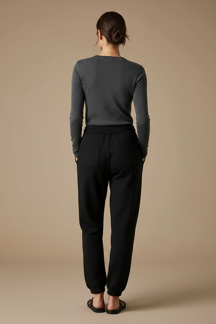 Pantalon Noir Femme Jogging Confortable Décontracté - Molleton - vue 2