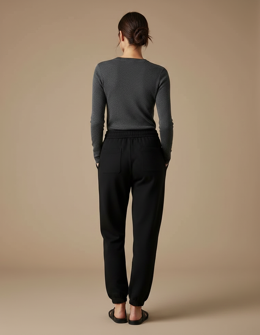 Pantalon Noir Femme Jogging Confortable Décontracté - Molleton - vue 2