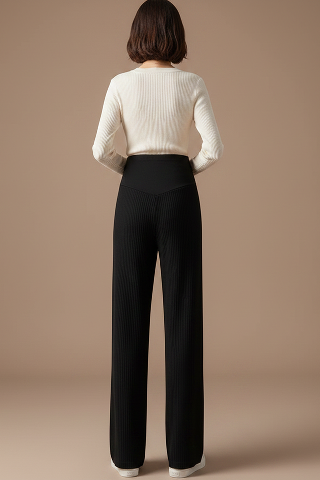 Pantalon Noir Côtelé Large Maternité Confortable - Maille - vue 2