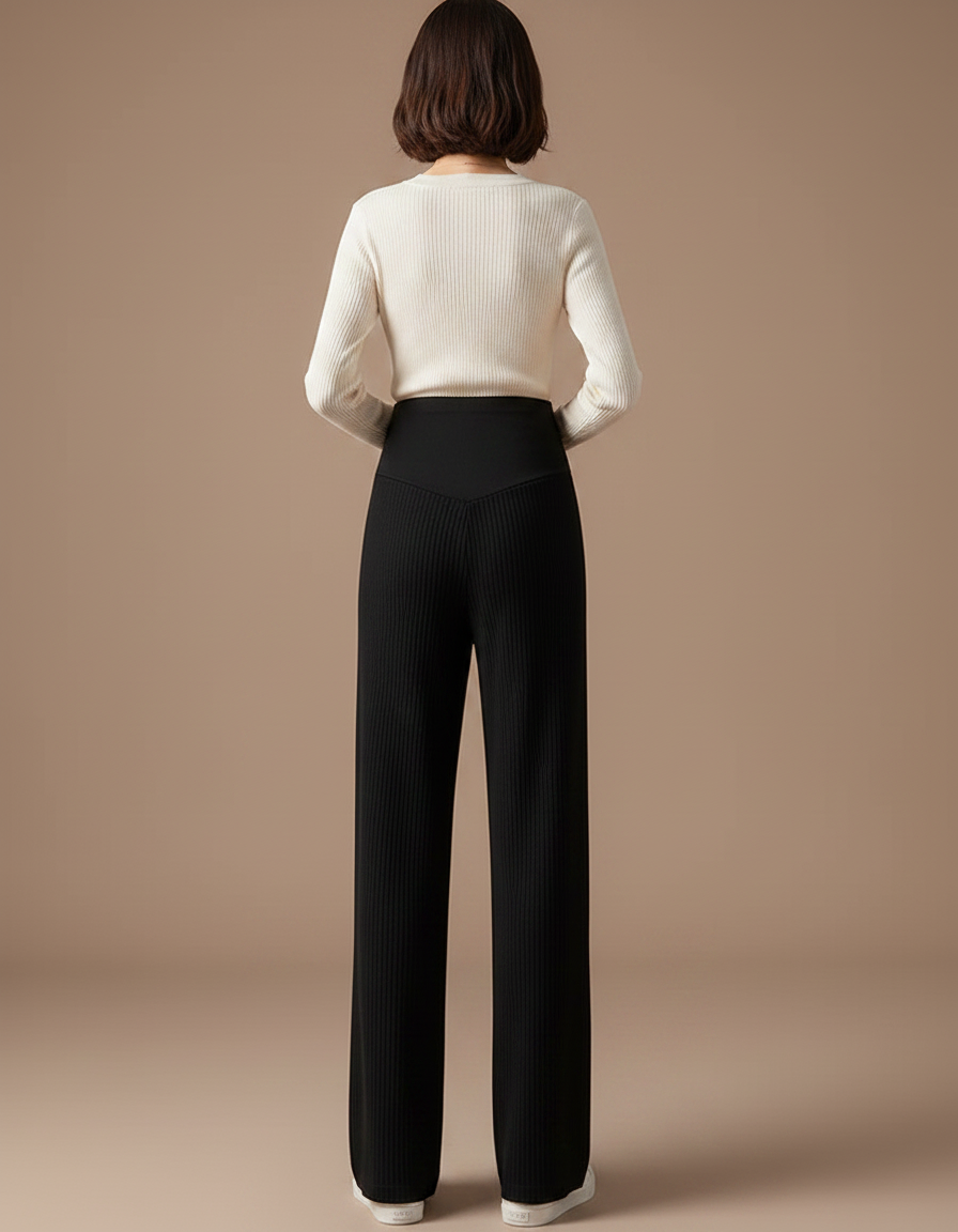 Pantalon Noir Côtelé Large Maternité Confortable - Maille - vue 2
