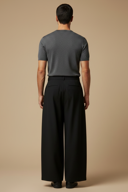 Pantalon Taille Haute Noir Homme - Viscose - vue 2